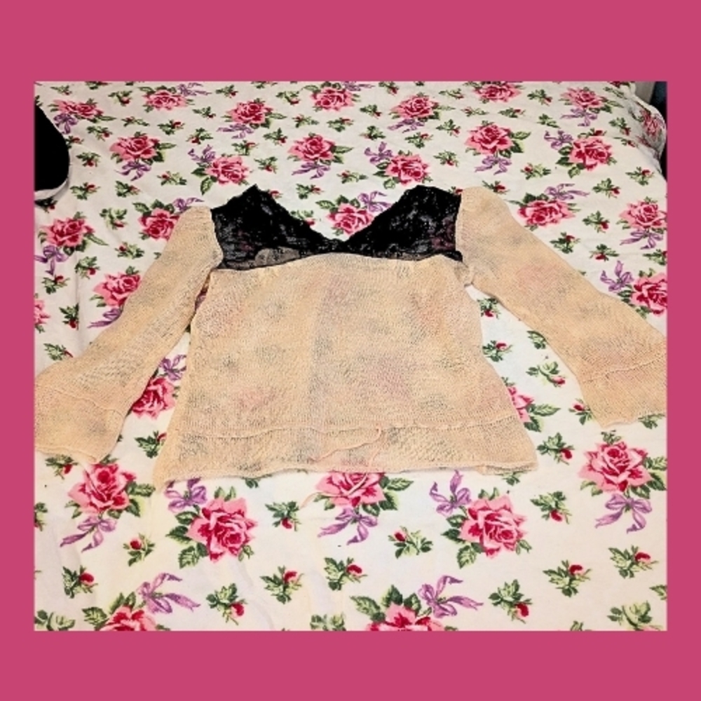 Free People Black Lace Mohair Blend Top